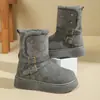Botas de invierno cálidas de algodón con forro de lana, suela gruesa, que aumentan la altura, estilo transfronterizo con hebilla, botines o botas de media pantorrilla retro, para mujer, colección de invierno