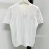 PO Camiseta de verano de manga corta para mujer, estilo nuevo, bordada, de alta gama, chic, ajustada, única, de punto de seda helada