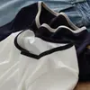 Camiseta de Fibra de Madera Ecológica para Mujer, Cuello Cuadrado Pequeño, Bloques de Color, Corte Ajustado, Manga Corta, Estilo Verano, Almacén Japonés al por Mayor Seda de Hielo