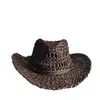 Sombrero de Vaquero Tejido a Mano, Sombrero de Paja Transpirable Calado, Sombrero de Vaquero de Paja Estilo Nuevo, Sombrero de Vaquero Teñido con Paja Natural, Sombrero de Playa