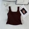 Nova moda simples pescoço quadrado roscado algodão colete com peito almofada copo fixo cruz grande v sem costas roupa interior