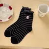 Meias de Primavera e Outono Meias de Cano Médio Algodão Puro Estilo Japonês Fofo Desenho Animado Cachorrinho Bordado Meias Franzidas Meias Longas de Renda Algodão Puro
