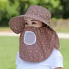 Sombrero para Ciclismo de Verano, Sombrero con Protección Solar, Velillo para Cubrir Cara y Cuello, Ala Ancha, Sombrero Integral para Mujer para Exteriores para Recoger Té