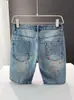 Hme Shorts de Mezclilla de Verano para Hombre Estilo Europeo y Americano Moda Retro Tendencia Marca Elástico Corte Delgado Estampado de Salpicaduras de Tinta Shorts de 5 Puntos Transfronterizo