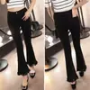 Calça Boca de Sino Feminina Primavera/Verão 2026 Cintura Alta Emagrecedora Cropped Estilo Coreano Slim Fit Barra Desfiada com Franjas Micro Flare