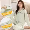Pijama de Maternidade de Algodão Puro para Primavera e Outono, Manga Longa, para Amamentação, Todo em Algodão, Roupa Pós-Parto para Amamentar, Conjunto de Duas Peças para Casa