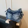 Bolsa Jeans Lavada Casual com Múltiplos Bolsos Estilo Coreano da Moda 2026 Nova Elegante Versátil da Moda Bolsa Transversal para Mulheres