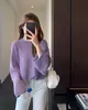Suéter tejido de punto teñido personalizado, morado iluminador, corte casual holgado adelgazante para mujer, nuevo modelo Primavera y Otoño 2026 H082506