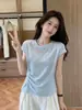 Elegante camiseta de manga corta de seda de hielo fina para mujer, nuevo modelo de verano 2026, diseño de cintura irregular, top versátil A13007