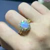 Anillo de ópalo puro natural ultrabello hecho a mano color seleccionado cuidadosamente cristal hermoso color de fuego completo piedra principal 7x9