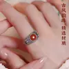 Anel de Prata S925 com Padrão de Nuvem de Ágata Vermelha Estilo Vintage Desgastado Novo Estilo Chinês Estilo Nacional Anel de Prata Feminino