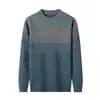 Suéter de punto grueso para hombre, de rayas, manga larga, cuello redondo, top de punto Puyuan grueso, tejido de punto holgado para hombre