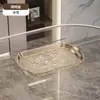 Bandeja PET de Luxo Leve Transparente com Textura Ondulada para Mesa de Centro de Sala de Estar Doméstica Bandeja de Armazenamento para Copo de Água com Alça Fruteira Multifuncional