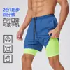 Pantalones cortos de running de doble capa para hombre con bolsillo de almacenamiento integrado, anti-exposición, secado rápido, transpirables, para entrenamiento de fitness