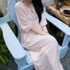 Bata de noche Laiqufeng anti-granos talla extra algodón seda, vestido morado para mujer, vestido largo casual de verano, adelgazante para mujeres de talla grande