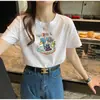 Camiseta de Manga Curta de Verão para Mulheres Algodão Puro Solta e Versátil Harajuku Desenho Animado Casual Branca Meia-Manga Moda Camiseta Feminina
