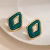 Pendientes geométricos de rombos en color rojo vibrante estilo Hong Kong transfronterizos con ribete dorado, tachuelas huecas de resina de doble capa, accesorios de vestir para mujer