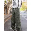 Pantalones casuales de pana de verano estilo americano con estampado de leopardo de pierna ancha, pantalones rectos retro, pantalones deportivos holgados de marca de moda para hombre