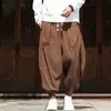 Calça pantalona retrô de veludo cotelê estilo japonês para homens, calça harém larga e solta, calça jogger casual, disponível em estoque para homens