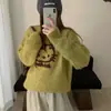 Suéter de Tricô com Gola Redonda de Gato de Desenho Animado Coreano para Mulheres Outono e Inverno Novo Estilo Preguiçoso Solto Top de Tricô Macio