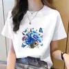 Camiseta Casual Feminina Moda Coreana Gola Redonda Estampa Floral Tendência Ins Manga Curta