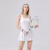 26 Nuevos Vestidos Deportivos de Bádminton de Verano con Cómodo Escote Cuadrado Elástico, Diseño Adelgazante y Elegante, Combinados con Pantalones Cortos de Seguridad Independientes, Falda de Tenis