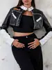 Chica Atrevida Dulce Fresca Chaqueta de Cuero PU de Color Contrastante Primavera 2025 Nuevo Viento de Motocicleta Cremallera Top Corto