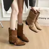 Botines cortos de estilo francés vintage para mujer, de punta fina, a media pantorrilla, con doblez, nuevos Botas Martin de ajuste delgado para otoño e invierno, Botas vaqueras