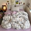 Venta al por mayor, súper suave, ins Plaid Cloud, suave, algodón lavado, cuatro piezas, dormitorio de estudiantes, tres piezas, sábana, edredón, funda de comercio exterior