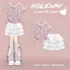 Conjunto de Verão Duas Peças com Manga Curta para Meninas: Novo Conjunto de Camiseta e Saia de Verão para Crianças Maiores