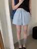 Calça branca curta e larga respirável para mulheres petite, estilo coreano de verão 2026, cintura elástica, cordão solto, shorts casuais