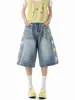 Shorts vaqueros de mujer estilo retro americano, nuevo estilo verano 2026, holgados y estilizados, de longitud media, 5 puntos, pierna ancha, modernos