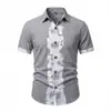 Camisa de Verano para Hombre con Estampado de Salpicaduras de Tinta y Grafiti, Lino, Holgada, Casual, Retro, Manga Corta, Cuello, Transfronteriza Europea y Americana, Venta al por Mayor