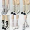 Calcetines de Verano Finos de Encaje Puro Estilo Ballet Hasta la Rodilla con Lazo Vertical de Perla Calcetines JK de Tubo Medio para Pantorrilla para Mujer