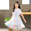 Vestido de Niña Verano Nueva Llegada 2023 Estilo Coreano Infantil Vestido de Algodón Estampado Malla Arcoíris Vestido Estilizado de Princesa