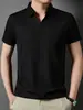 Camiseta Masculina de Manga Curta Cor Sólida Verão 2025 Seda Gelada Sem Costura Jovem e de Meia-Idade Gola Polo Manga Meia Manga Não Amassa