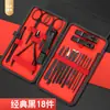 Set de Cortauñas, Completo Negro y Rojo de 24 Piezas, Cortauñas Angulado, Tijeras para Uñas, Pinzas para Cutícula de Pedicura, Herramienta de Manicura
