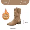 Botas apiladas vintage color caqui, botas de vaquero para montar para mujer, nuevo modelo otoño e invierno 2026, tacón grueso, superficie suave, botas tipo Martin con forro de felpa