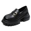 Zapatos de mujer de piel auténtica, otoño 2023, nuevos zapatos casuales de estilo británico de una sola capa, zapatos de tacón alto con suela gruesa, mocasines de piel JK para mujer.