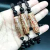 Pulseira de Ágata com Contas Dzi Naturais do Xizang Pulseira de Contas Cilíndricas Dzi de Nove Olhos Colar 10 Yuan Lembrança Turística Pulseira de Jade
