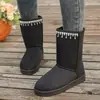 Botas de Cano Médio com Pingente Strass Casual Fundo Plano Forro Inverno Sapatos Femininos Proteção Contra Frio Pelúcia Grossa Quente Novo