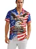 Camisa con Estampado de Fuegos Artificiales Bandera Americana Estilo Nuevo Transfronterizo Guitarra para Hombre Casual Estilo Hawaiano Manga Corta Cuello Solapa