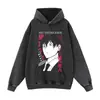 Moletom com capuz estilo high street americano, desbotado e com aspecto de usado, com estampa de anime, oversized, jaqueta casual unissex moderna