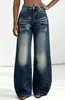 Jeans blancos de pierna ancha vintage lavados y desgastados, europeos y americanos, para mujer, pantalones de verano de cintura alta, rectos, adelgazantes, de moda, hasta el suelo