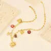 Moda Nova Corrente de Moletom com Pingente Múltiplo de Estrela de Cinco Pontas, Coração de Flor de Ameixa Vermelha, Conjunto de Pulseira e Colar em Aço Inoxidável