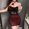 Lencería Sexy Estilo Oscuro Chica Hot Malla Transparente Rosa Cheongsam Halter Sexy Espalda Descubierta Traje Cadera Uniforme para Mujeres