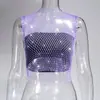 AYJ Amazon Cross-Border Roupa Sexy para Boate Feminina Rede Europeia e Americana Vazada Strass Regata Malha Brilhante Strass Camisola