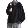 Sudadera Camisa con Parches de Raya Estilo Americano Falsa de Dos Piezas para Hombre, Diseño Otoño e Invierno, Top Holgado de Manga Larga Retro Moderno