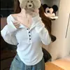 Camiseta de Manga Longa com Gola Meio Aberta para Mulheres no Outono Estilo Coreano Visual Emagrecedor Camiseta Básica Casual Versátil