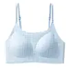 Período de Desenvolvimento de Três Estágios Camisola para Meninas com Estampa Xadrez e Copas Fixas, Sutiã Colete Esportivo à Prova de Choque para Meninas